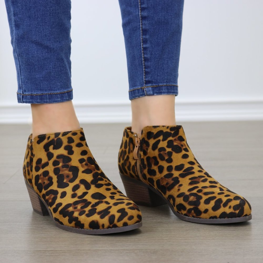 Faux Suede Leopard Print Ankle Booties - Picture 7 of 16